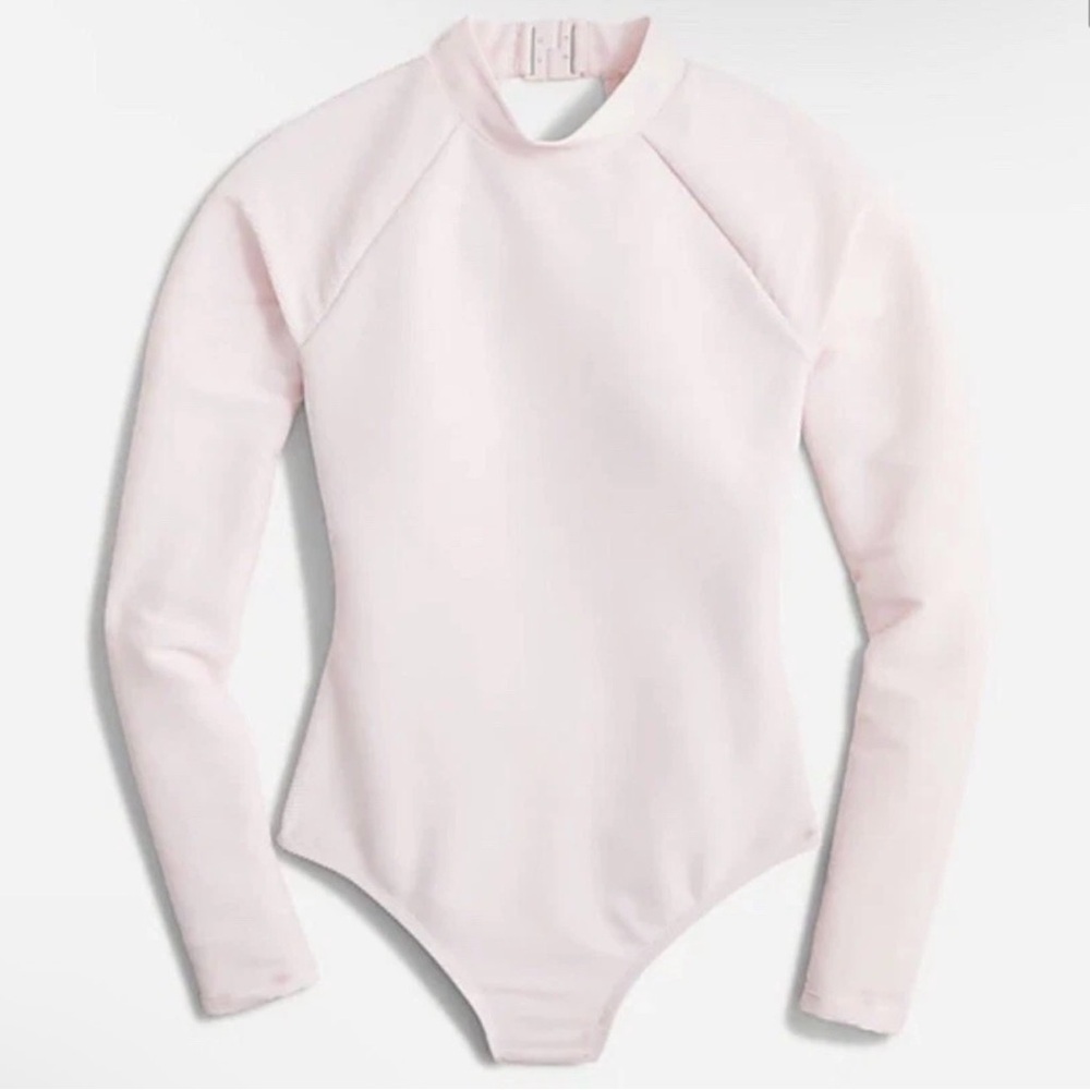 J. Crew Active Ribbed Long Sleeve One-Piece Swimsuit Rash Guard Pink NWT Size 6 - Picture 1 of 11
